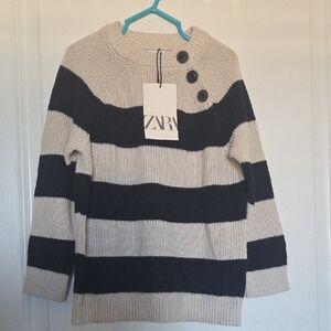 Zara Kids Black and Cream Striped Sweater
